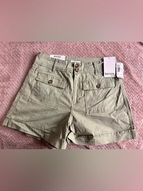 Kensie Olive Green High-Rise Utility Shorts